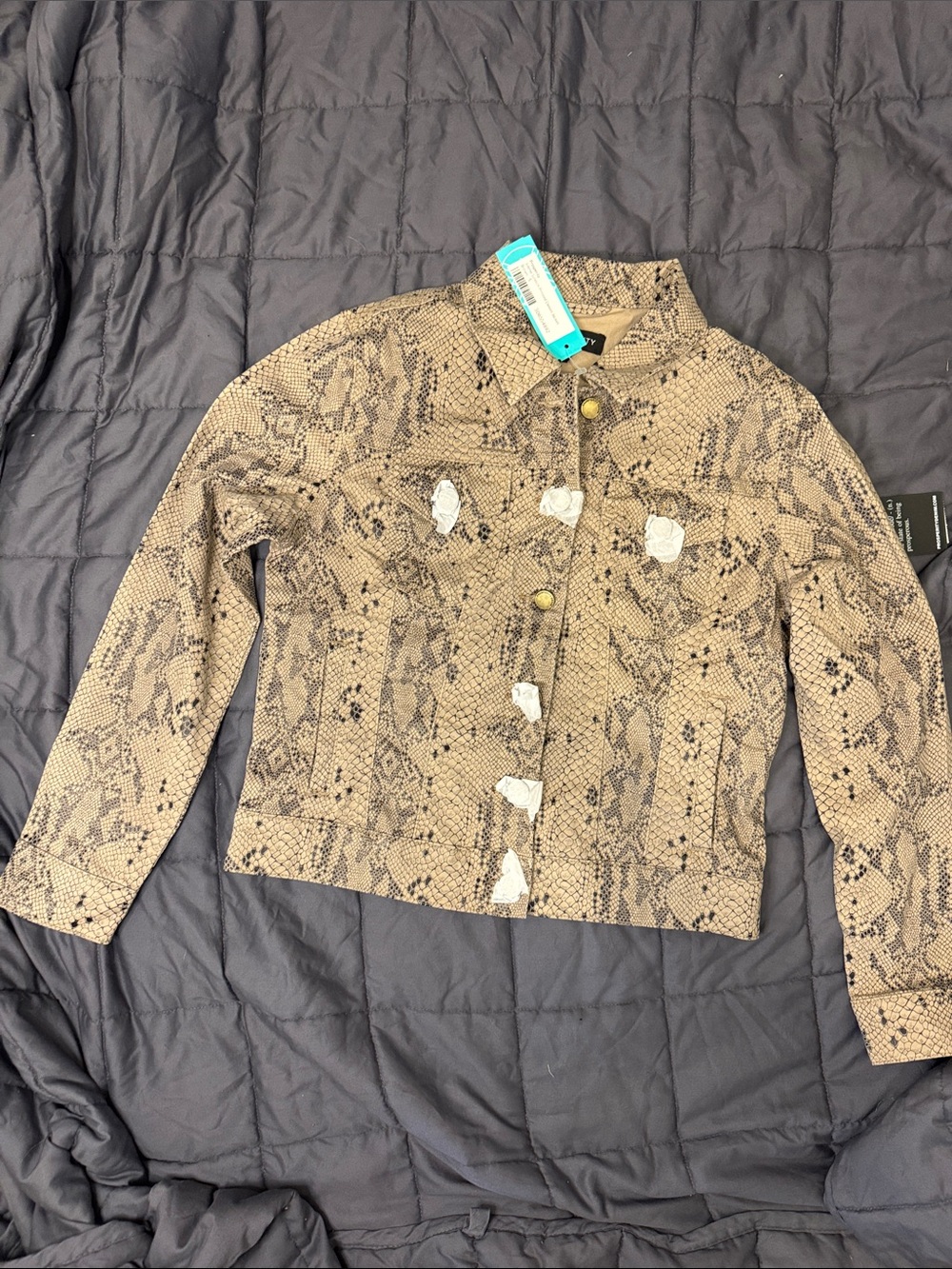 Women's Snake-Print Jean Jacket - Beige